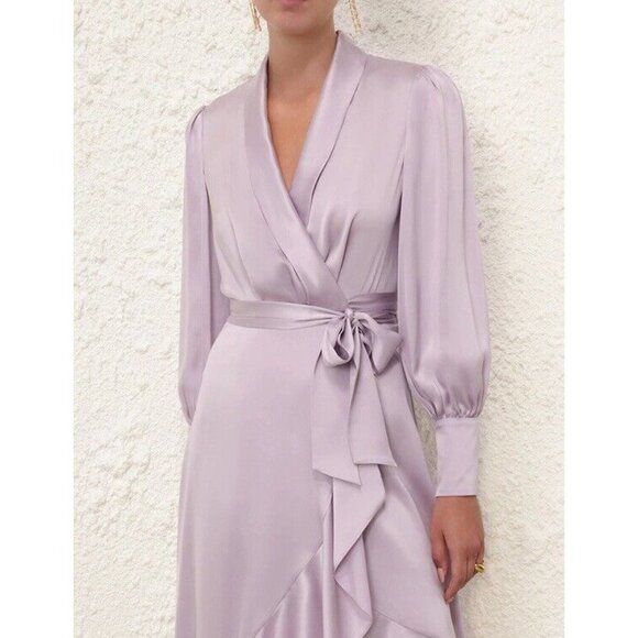 Zimmermann Silk Wrap Midi Dress Lilac Pastel Tie Waist - Picture 3 of 6